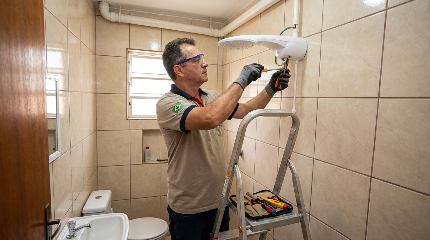 Substituição de Chuveiro Antigo em Maringá‑PR